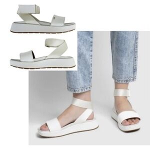 UGG Lennox Textile Patent Leather Strappy White  Mid Platform Wedge Sandals  7